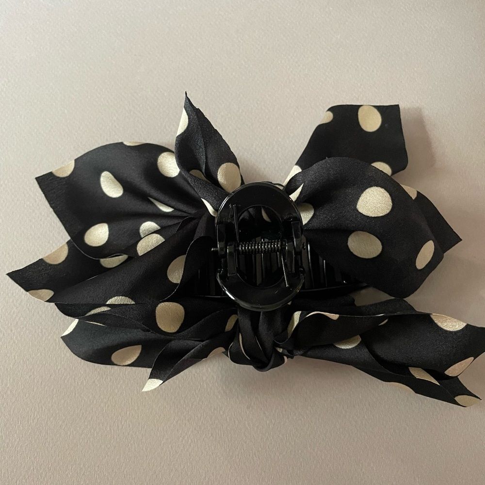 Black Polka Dot Bow Hair Clip N1456 - Picture 5 of 5